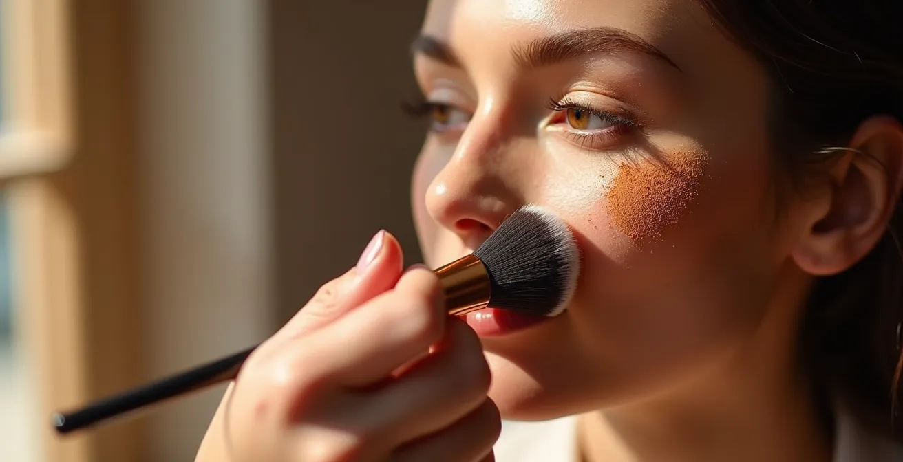 Professionelle Makeup-Anwendung mit verschiedenen Tönen für dreidimensionales Contouring