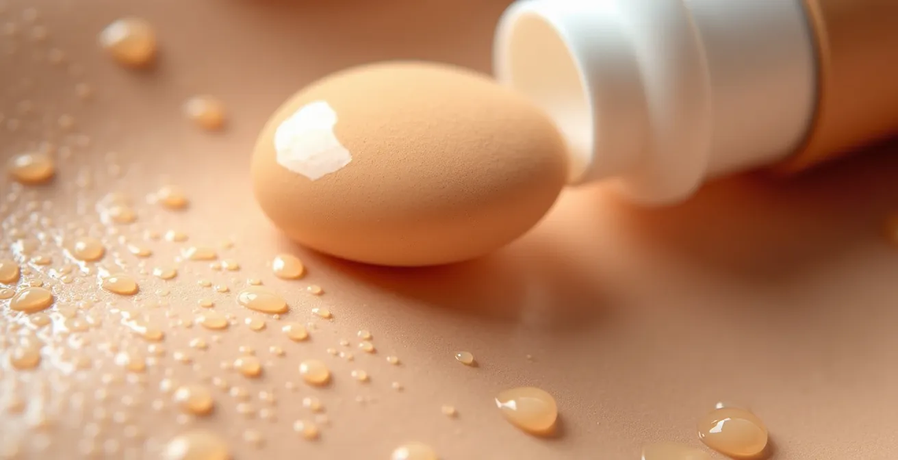 Nahaufnahme der Gesichtshaut während des Make-up-Trocknungsprozesses