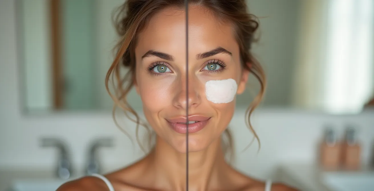 Makroaufnahme der Hautoberfläche mit sichtbarer Porenverkleinerung durch Primer