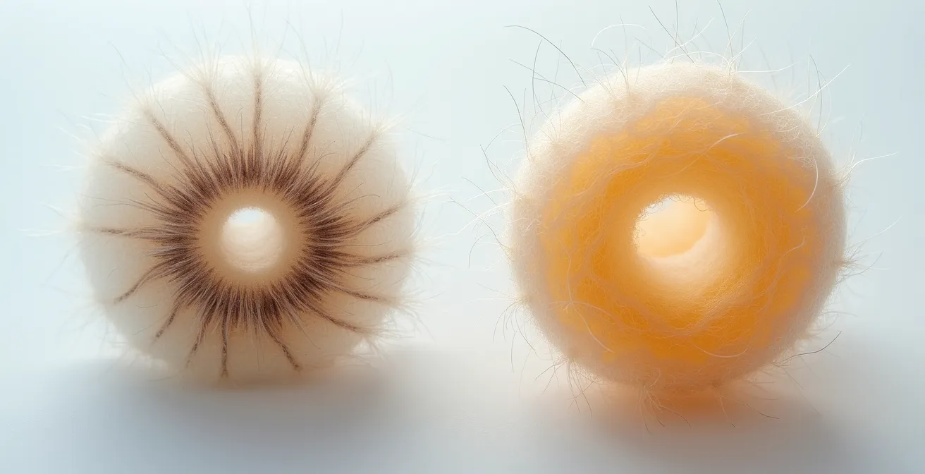 Mikroskopische Aufnahme von Alpaka- und Kaschmirfasern im Vergleich