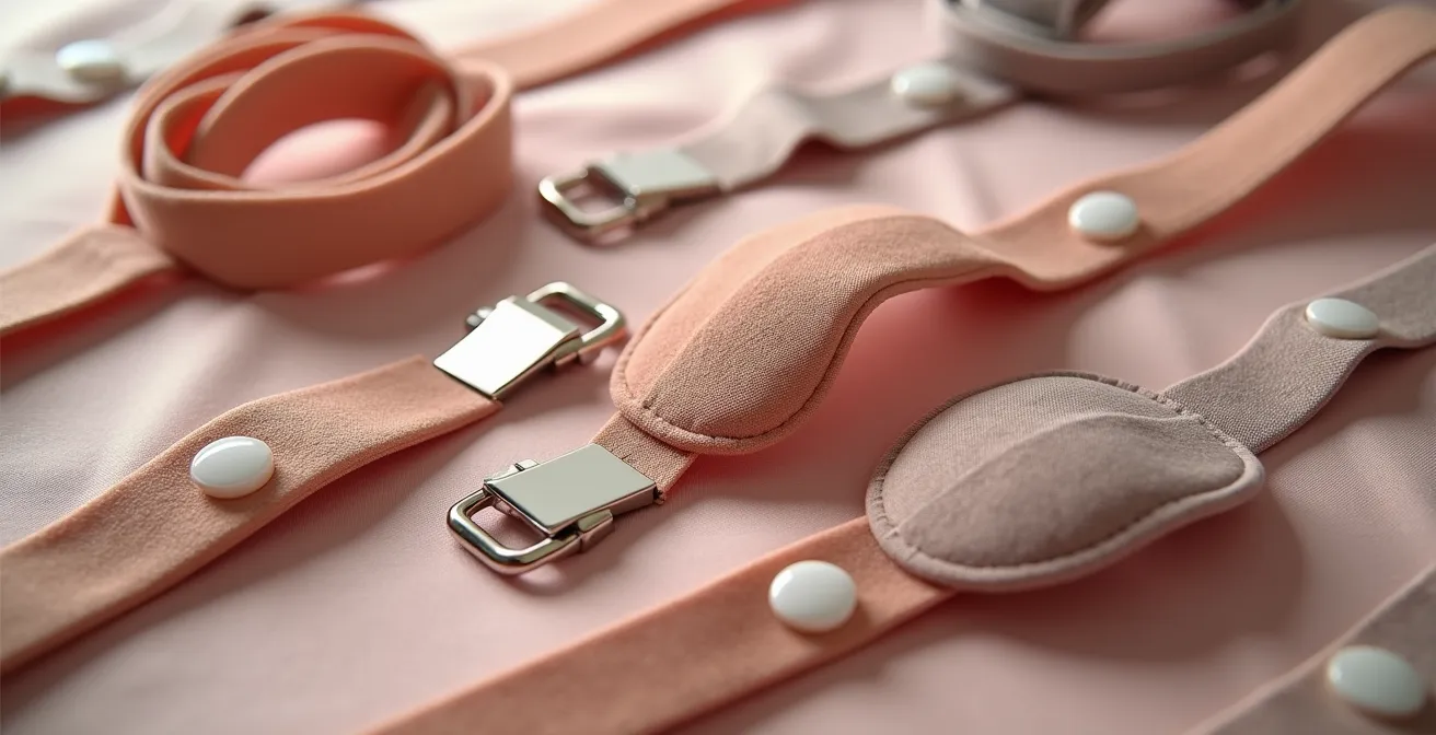 Verschiedene BH-Träger-Lösungen für schmale Schultern mit Clips und Haltern