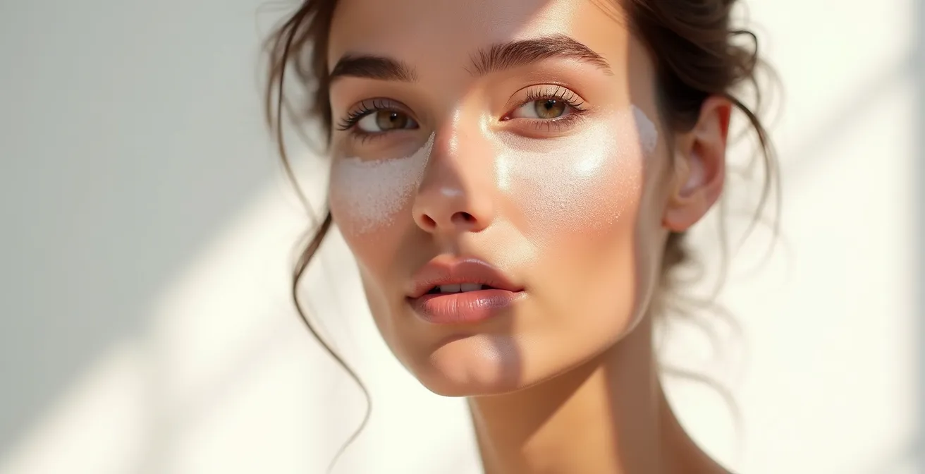 Makroaufnahme des Weichzeichner-Effekts durch Blurring-Puder auf der Haut