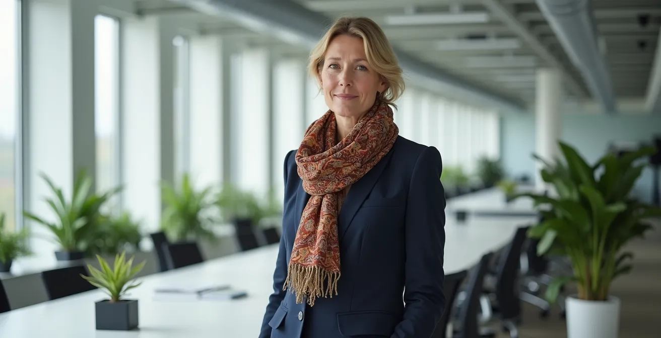 Business-Outfit mit subtilem Boho-Element im deutschen Büro