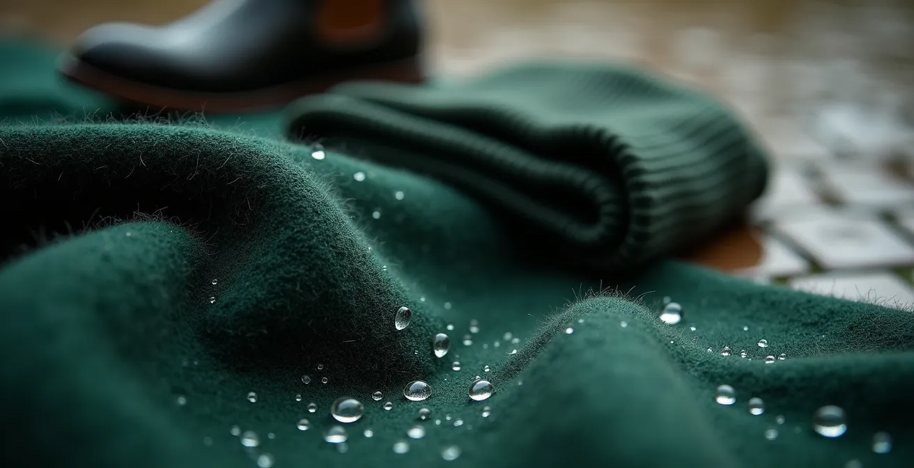 Stilvolle Regenwetter-Essentials für die deutsche Capsule Wardrobe arrangiert