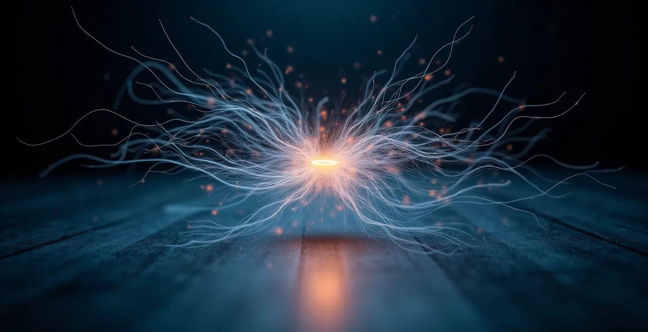 Visualisierung der positiven Ladung von Conditioner-Molekülen, die von negativ geladenen Haarsträhnen angezogen werden.