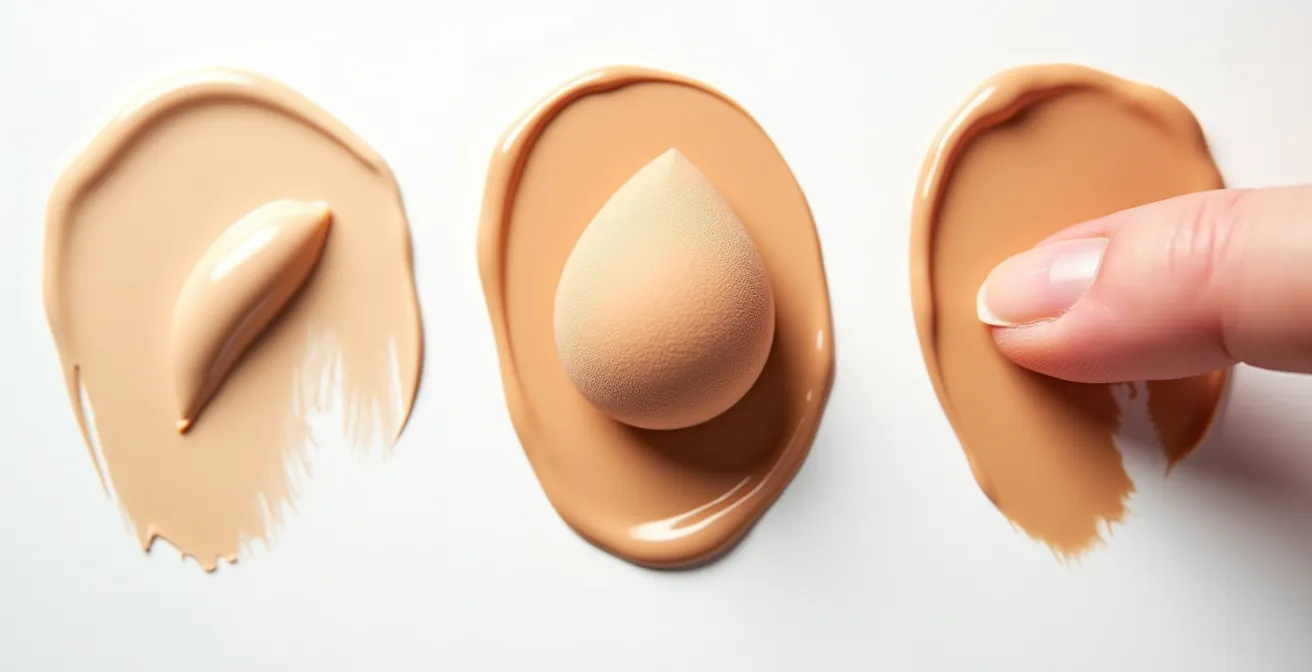 Vergleich verschiedener Foundation-Auftragswerkzeuge auf hellem Untergrund