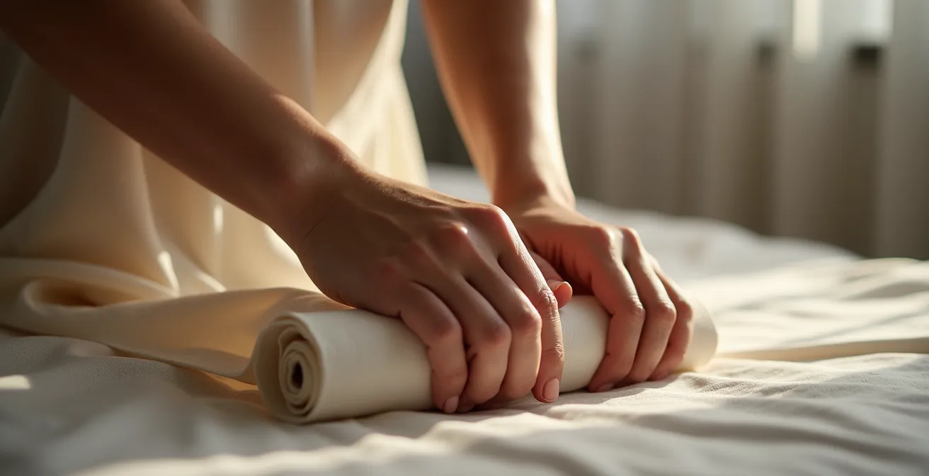 Frau beim Anziehen eines Shapewear-Bodys mit der Roll-Down-Technik