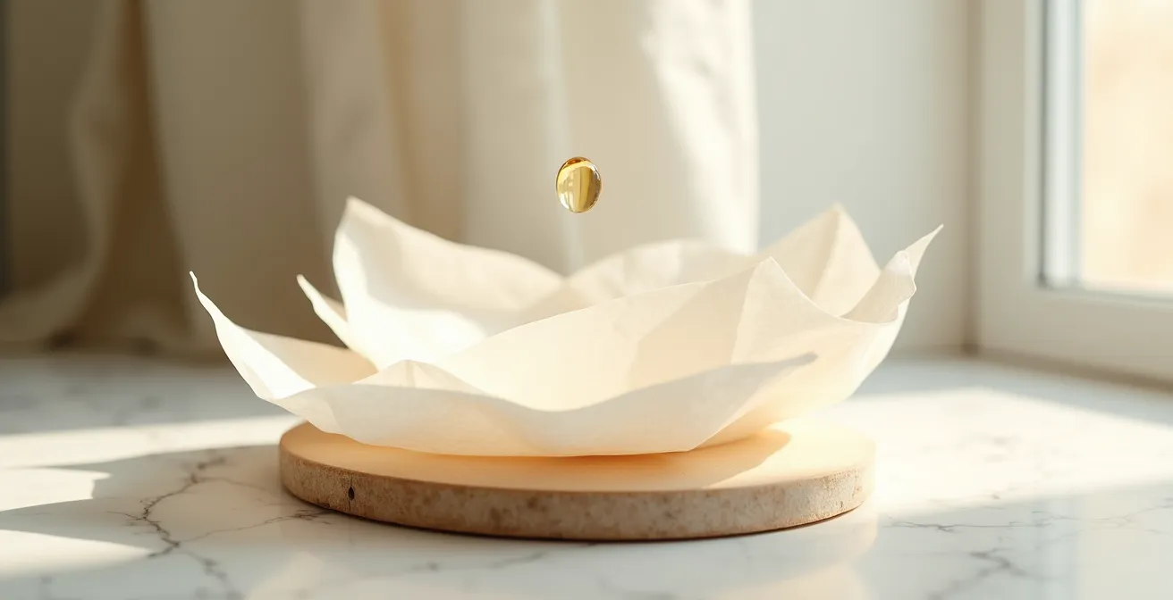 Kontrollierte Ölanwendung im Gesicht mit Blotting Paper