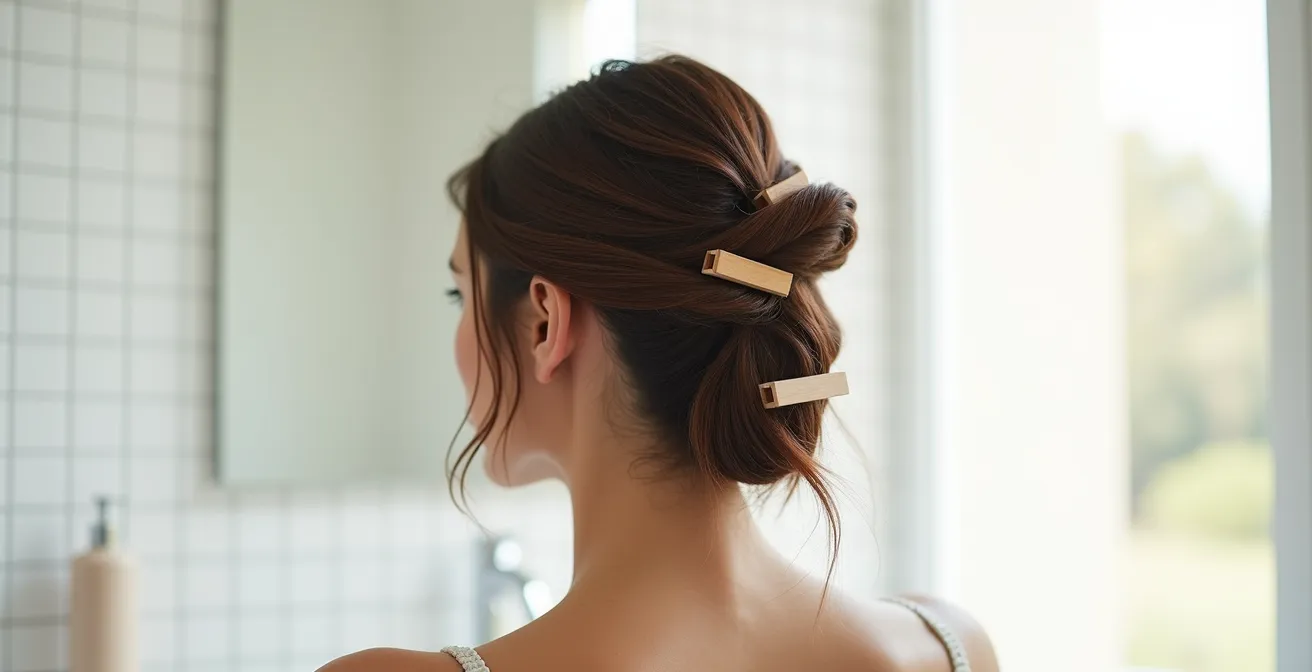 Frau teilt Haare in vier Sektionen mit Haarclips