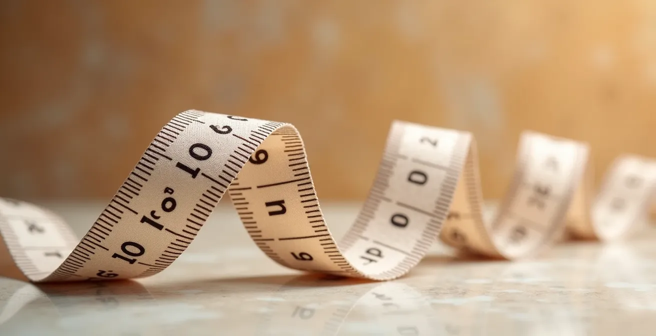 Nahaufnahme eines Maßbands, das die Ungenauigkeit der reinen Messung symbolisiert