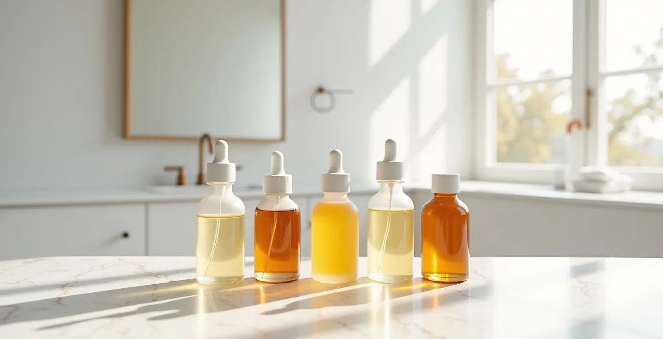 Produktflaschen verschiedener Plex-Produkte nebeneinander auf minimalistischem Hintergrund