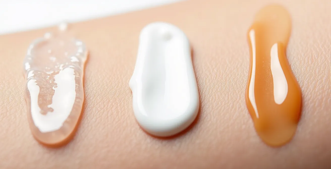 Makroaufnahme verschiedener Primer-Texturen auf Hautoberfläche