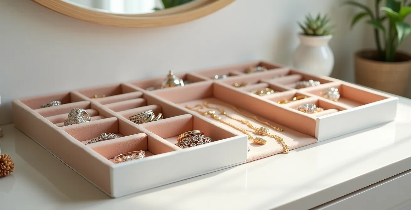 Organisiertes Schmuckkästchen mit verschiedenen Fächern für perfekte Aufbewahrung